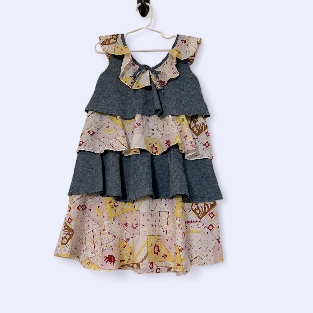 2/$30 Girl’s 100% cotton patchwork tiered ruffle tunic by Pithecanthropus SZ 8